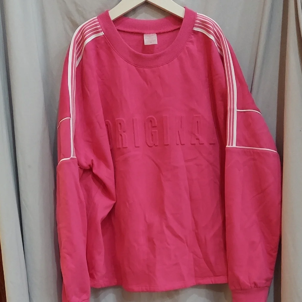 Pink Sweatshirt with White Stripes Size 3X - Picture 1 of 4